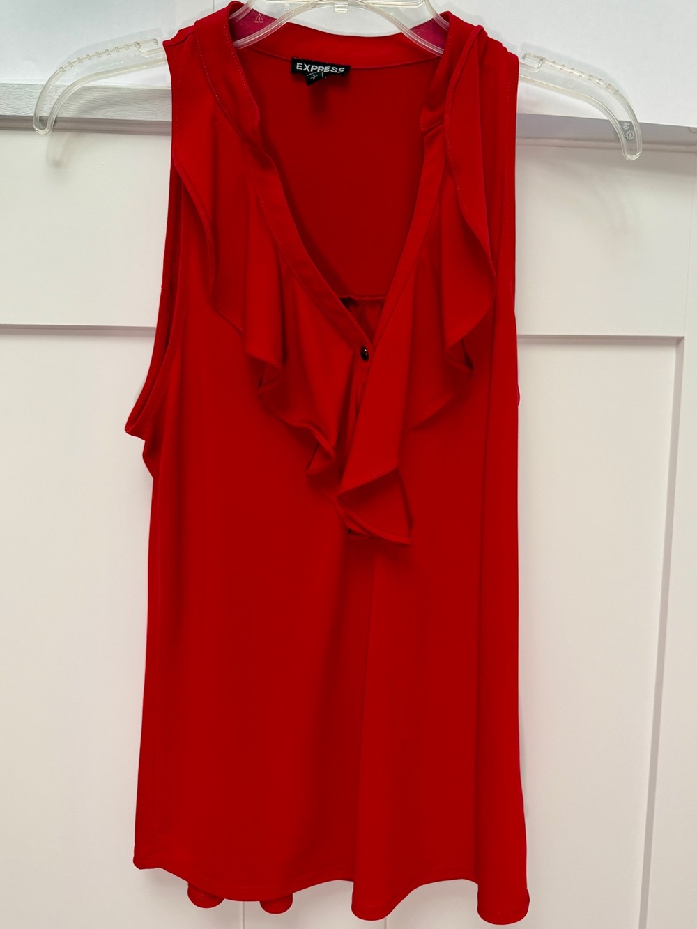 Express Bright Red Sleeveless Blouse with V-Neck